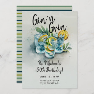 Funny Gin n Grin Drinks Party Männer 30. Geburtsta Einladung