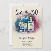 Funny Gin n Grin Party Stripe Modern 30. Geburtsta Einladung (Vorderseite)