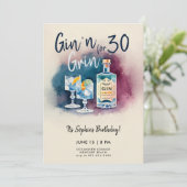 Funny Gin n Grin Party Stripe Modern 30. Geburtsta Einladung (Stehend Vorderseite)