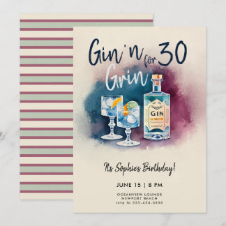 Funny Gin n Grin Party Stripe Modern 30. Geburtsta Einladung