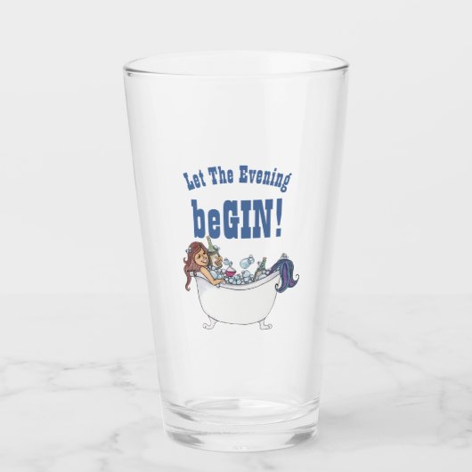Funny GIN Slogan - Lass den Abend BeGIN Meerjungfr Glas (Vorderseite)