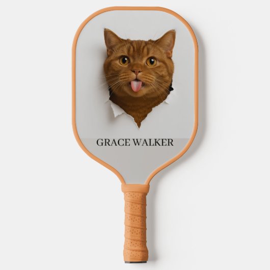 Funny Ginger Cat "Blep" Custom Name Pickleball Schläger (Vorderseite)