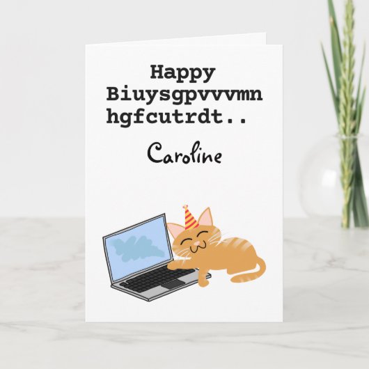 Funny Ginger Cat Geburtstag auf Laptop Karte (Vorderseite)