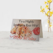 Funny Ginger Cat Knitter Strick Wolle Geburtstagsk Karte (Gelbe Blume)