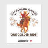 Funny Ginger Cat Riding Golden Retriever_realistis Aufkleber (Blatt)