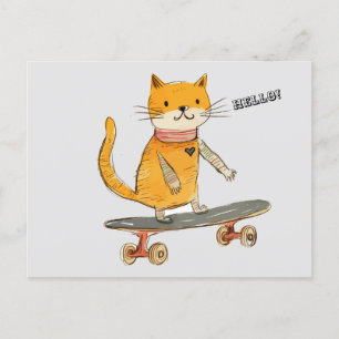 Funny Ginger Cat Skateboarding Postcard Postkarte