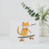 Funny Ginger Cat Skateboarding Postcard Postkarte (Stehend Vorderseite)