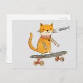 Funny Ginger Cat Skateboarding Postcard Postkarte (Vorne/Hinten)