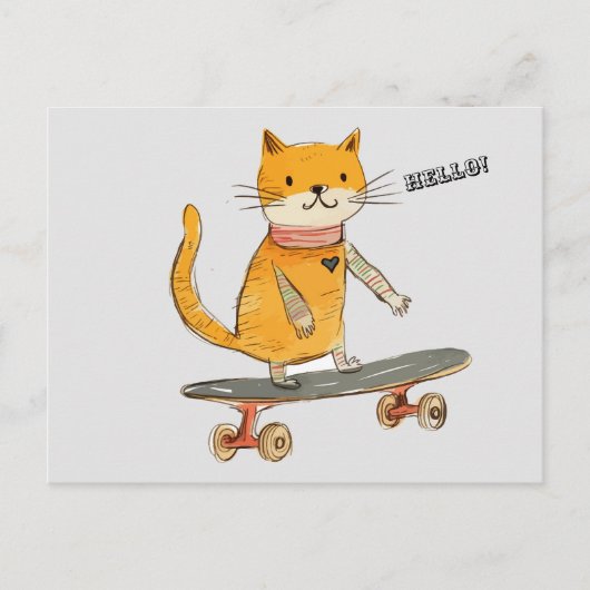Funny Ginger Cat Skateboarding Postcard Postkarte (Vorderseite)