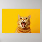 Funny Ginger Cat Yawning on Bright Yellow Backgrou Poster (Vorne)