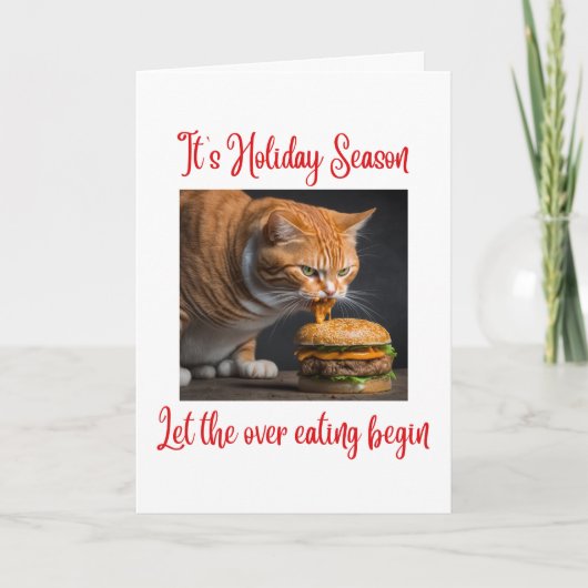 Funny Ginger Fat Cat Eating Burgen Weihnachten Karte (Vorderseite)