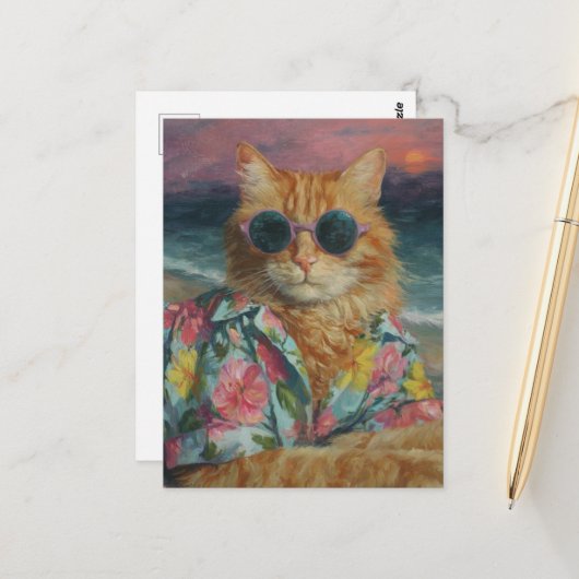 Funny Ginger Kitty in Sonnenbrille Postkarte (Vorderseite/Rückseite Beispiel)