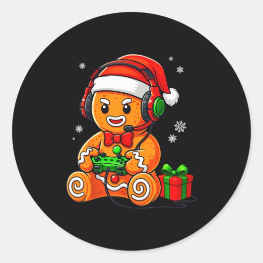 Funny Gingerbread Gaming Pjs Pajamas Christmas Xma Runder Aufkleber (Vorderseite)