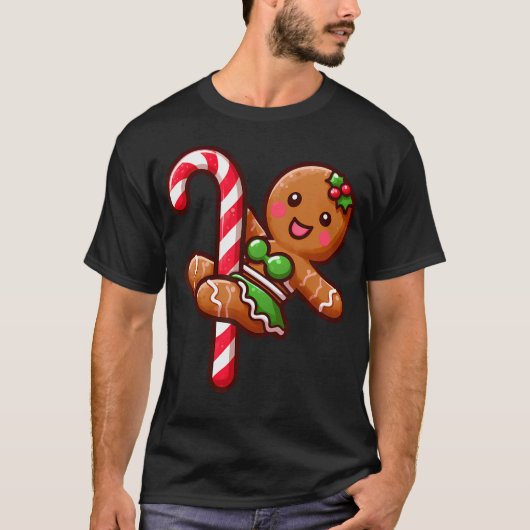 Funny Gingerbread Girl Candy Cane Dancer Christmas T-Shirt (Vorderseite)