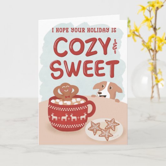 Funny Gingerbread Man In Mug Dog Christmas Holiday Karte (Gelbe Blume)