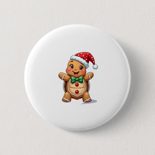 Funny Gingerbread Man Turtle Christmas Womens Mens Button (Vorderseite)