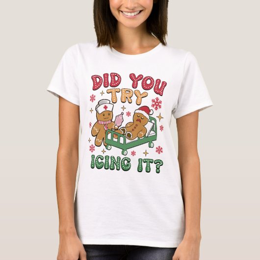 Funny Gingerbread Nurse Weihnachtsfest Shirt (Vorderseite)