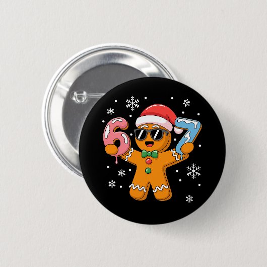Funny Gingerbread Six Seven 67 Ice Cream Drip Xmas Button (Vorne & Hinten)