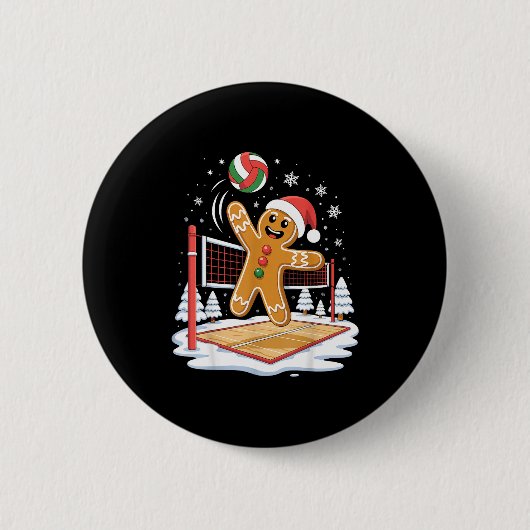 Funny Gingerbread Volleyball Player Christmas  Button (Vorderseite)