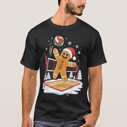 Funny Gingerbread Volleyball Player Christmas T-Shirt (Vorderseite)