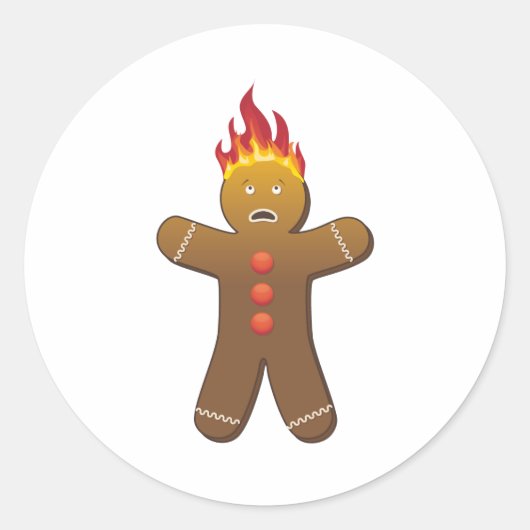 Funny Gingerbreadman in Flammen Runder Aufkleber (Vorderseite)
