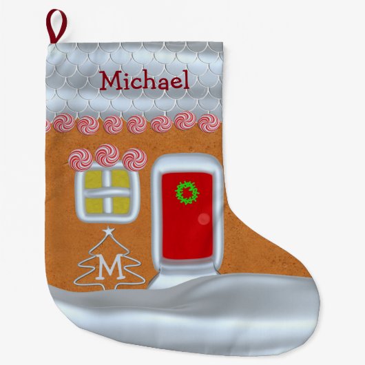 Funny Gingerbrot House Personalisiert Kids Großer Weihnachtsstrumpf (Vorderseite)