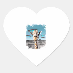 Funny Giraffe Africa Savannah Selfie mit Alien UF Herz-Aufkleber
