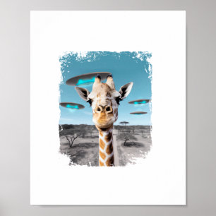 Funny Giraffe Africa Savannah Selfie mit Alien UF Poster