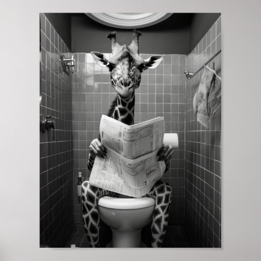 Funny Giraffe auf der Toilette Poster (Vorne)
