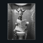 Funny Giraffe auf der Toilette Postkarte<br><div class="desc">Eine lustige Giraffe auf der Toilette,  die die Zeitung in Schwarz-Weiß liest</div>