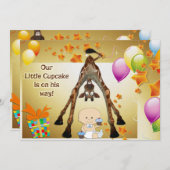 Funny Giraffe, Baby Boy und Cupcakes Babydusche Einladung (Vorne/Hinten)