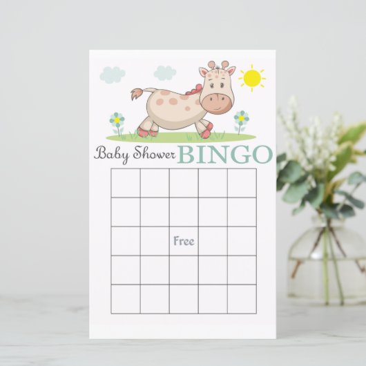Funny Giraffe Baby Dusche Bingokarte (Stehend Vorderseite)