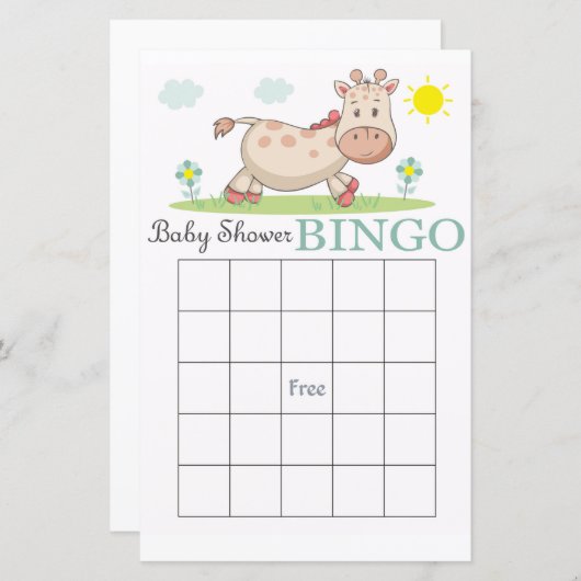 Funny Giraffe Baby Dusche Bingokarte (Vorne/Hinten)