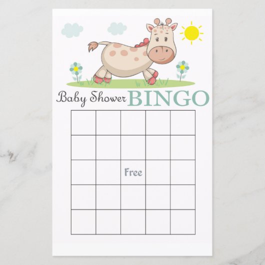 Funny Giraffe Baby Dusche Bingokarte (Vorderseite)