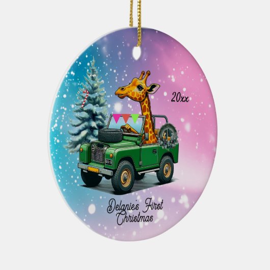 Funny Giraffe Baby's First Christmas Keramik Ornament (Rechts)