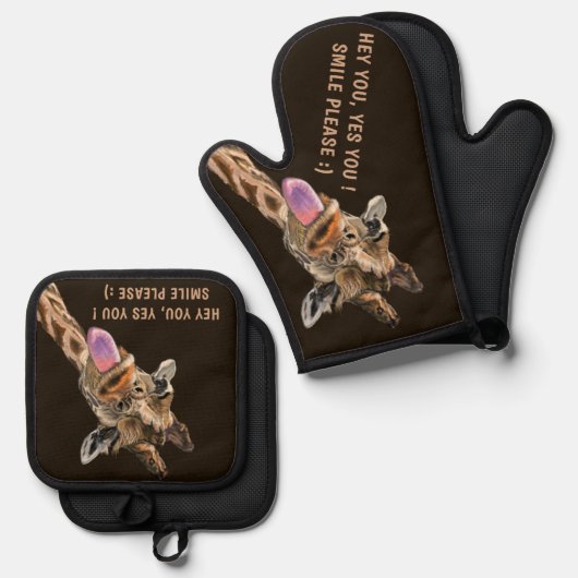 Funny Giraffe Benutzerdefinierter Text und Farbe Ofenhandschuh & Topflappen-Set (Vorderseite/Rückseite)