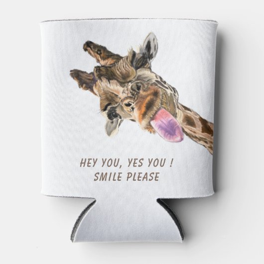 Funny Giraffe Can Cooler Lächeln - Benutzerdefinie Dosenkühler (Vorderseite)