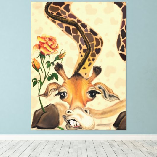 Funny Giraffe Canvas Print Leinwanddruck (Insitu (Holzboden))