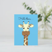 Funny giraffe Cartoon blue Hello kids Postcard Postkarte (Stehend Vorderseite)