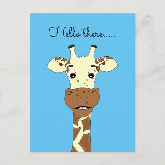 Funny giraffe Cartoon blue Hello kids Postcard Postkarte (Vorderseite)