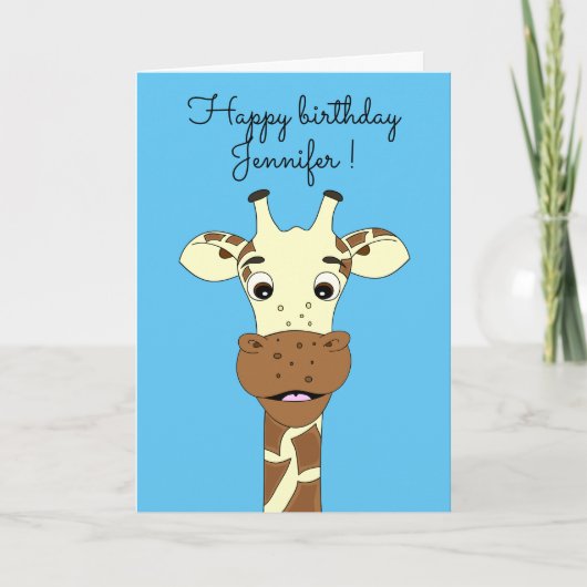 Funny giraffe Cartoon Blue Kindergeburtstag Card Karte (Vorderseite)
