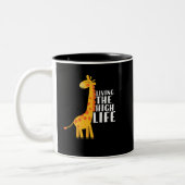 Funny Giraffe Cartoon im Leben Zweifarbige Tasse (Links)