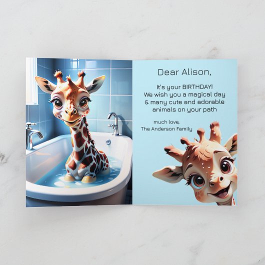 Funny Giraffe Child Geburtstag Karte (Innenseite)