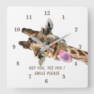 Funny Giraffe Clock Smile - Benutzerdefinierter Te Quadratische Wanduhr