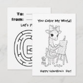 funny Giraffe Coloring Maze Classroom Valentine Dankeskarte (Vorne/Hinten)