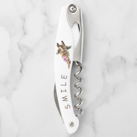 Funny Giraffe Corkschraube Lächeln - Benutzerdefin Kellnermesser (Rückseite)