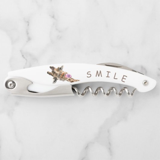 Funny Giraffe Corkschraube Lächeln - Benutzerdefin Kellnermesser (Vorderseite)