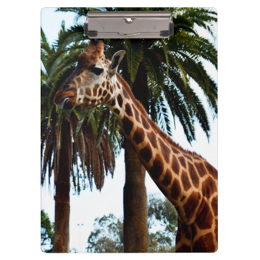 Funny Giraffe, der eine Himbeere gibt, Klemmbrett (Vorderseite)