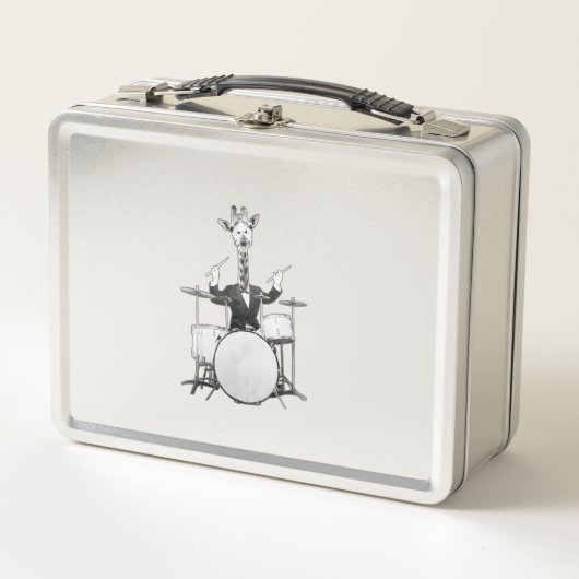 Funny Giraffe Drummer Drumer Drums Drumset Drumsti Metall Brotdose (Vorderseite)