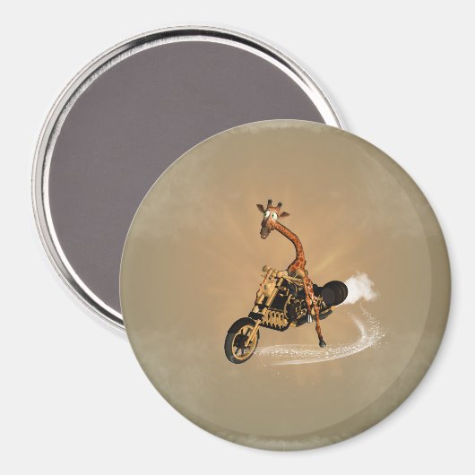 Funny Giraffe fährt ein Motorrad Magnet (Vorderseite/Rückseite)